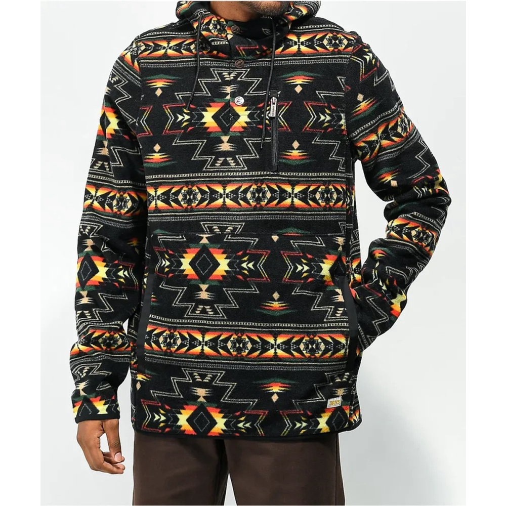 Dravus Mens McKinley Black Geo Print Tech Fleece Jacket Medium